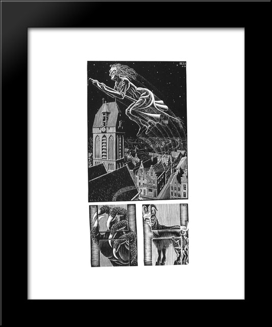 Scholastica (Flying Witch) 20x24 Black Modern Wood Framed Art Print Poster by Escher, M.C.