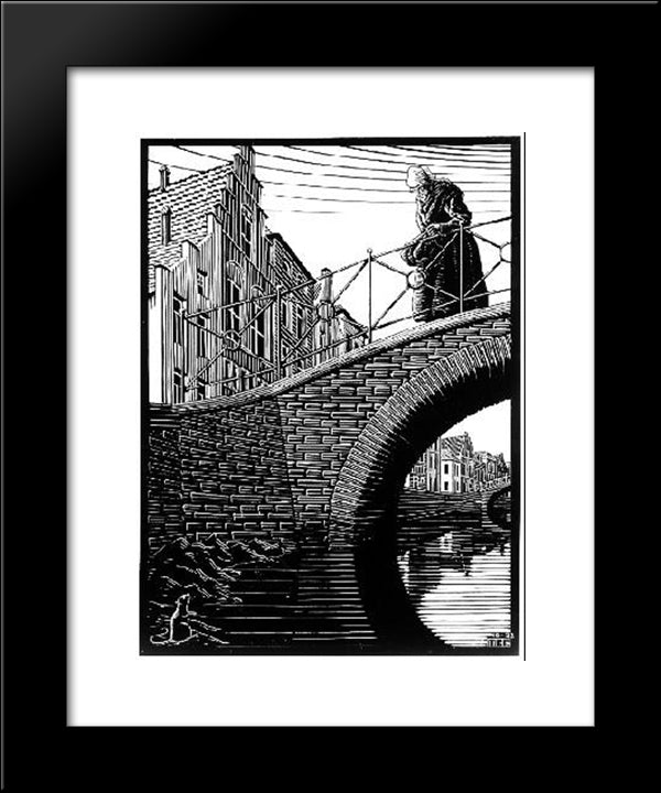 Scholastica (The Bridge) 20x24 Black Modern Wood Framed Art Print Poster by Escher, M.C.