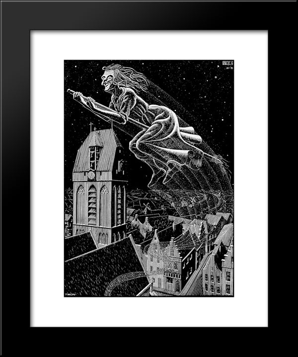 Scholastica Illustration 20x24 Black Modern Wood Framed Art Print Poster by Escher, M.C.