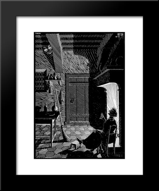 Scholastica Illustration 20x24 Black Modern Wood Framed Art Print Poster by Escher, M.C.