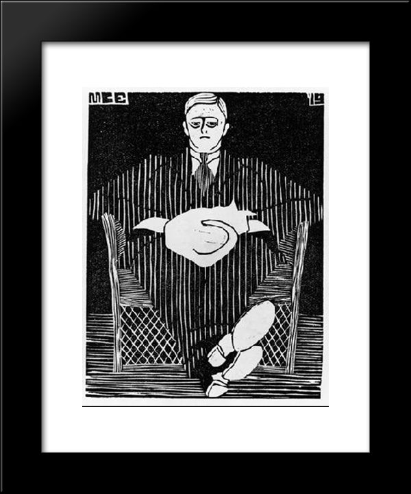 Seated Man With Cat On His Lap 20x24 Black Modern Wood Framed Art Print Poster by Escher, M.C.