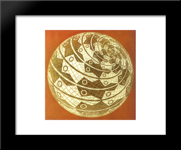 Sphere Surface With Fishes Colour 20x24 Black Modern Wood Framed Art Print Poster by Escher, M.C.