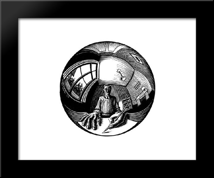 Spherical Self Portrait 20x24 Black Modern Wood Framed Art Print Poster by Escher, M.C.