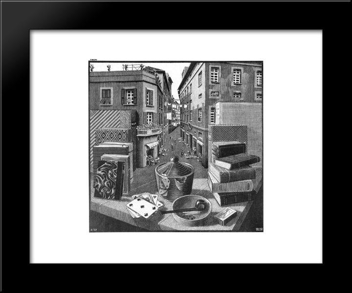 Still Life And Street 20x24 Black Modern Wood Framed Art Print Poster by Escher, M.C.