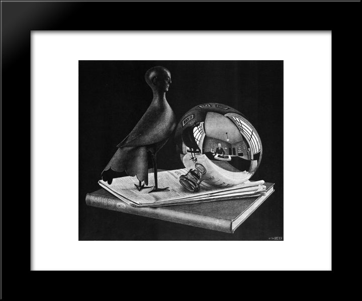 Still Life With Spherical Mirror 20x24 Black Modern Wood Framed Art Print Poster by Escher, M.C.