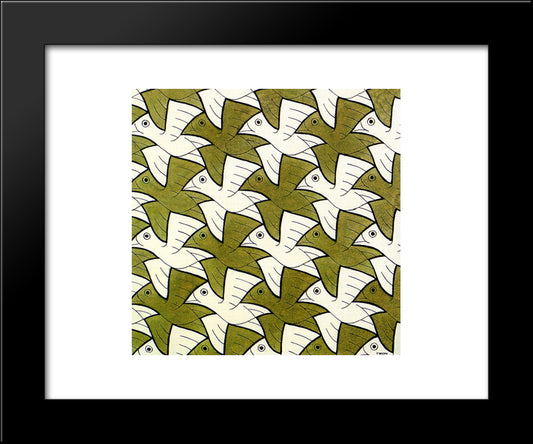 Symmetry Watercolor 106 Bird 20x24 Black Modern Wood Framed Art Print Poster by Escher, M.C.