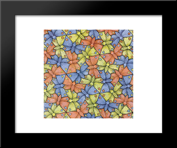 Symmetry Watercolor 70 Butterfly 20x24 Black Modern Wood Framed Art Print Poster by Escher, M.C.