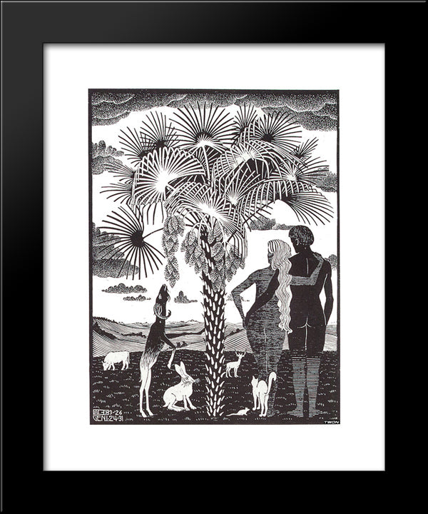 The 6Th Day Of The Creation 20x24 Black Modern Wood Framed Art Print Poster by Escher, M.C.