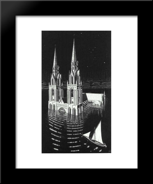 The Drowned Cathedral 20x24 Black Modern Wood Framed Art Print Poster by Escher, M.C.