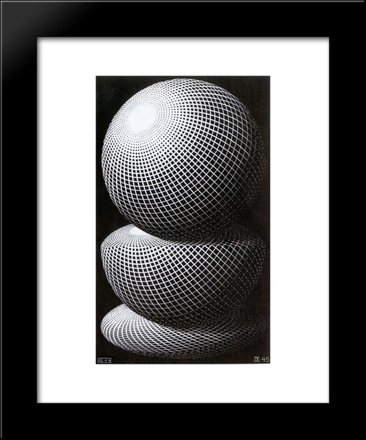 Three Spheres I 20x24 Black Modern Wood Framed Art Print Poster by Escher, M.C.