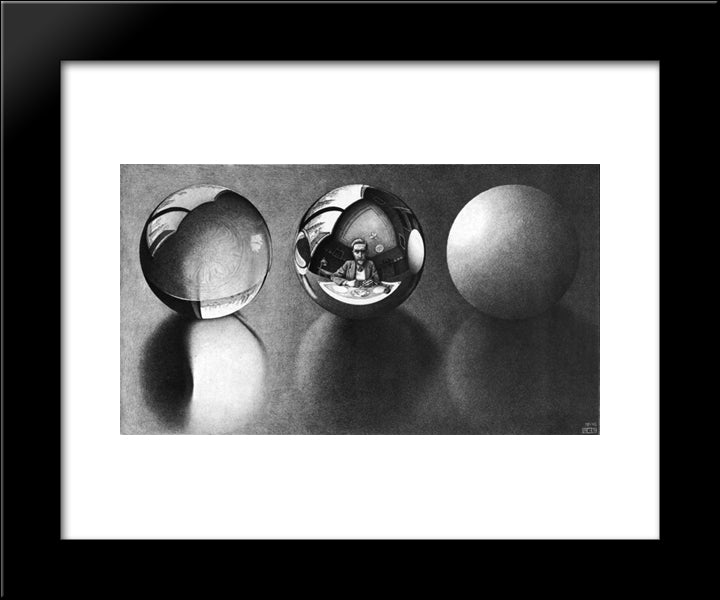 Three Spheres Ii 20x24 Black Modern Wood Framed Art Print Poster by Escher, M.C.