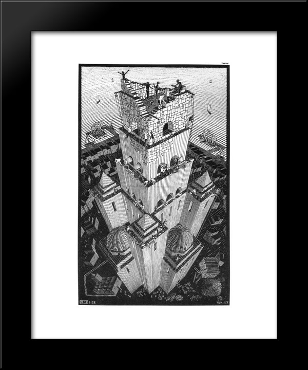 Tower Of Babel 20x24 Black Modern Wood Framed Art Print Poster by Escher, M.C.