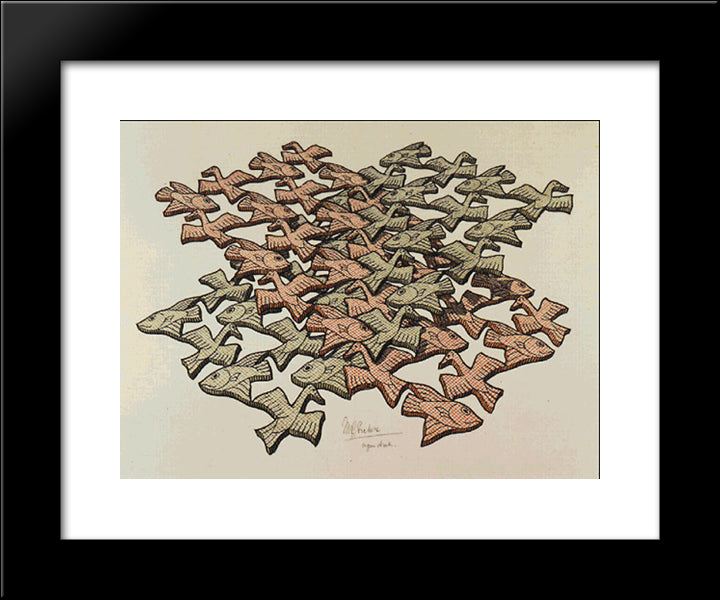 Twon Intersecting Planes Colour 20x24 Black Modern Wood Framed Art Print Poster by Escher, M.C.