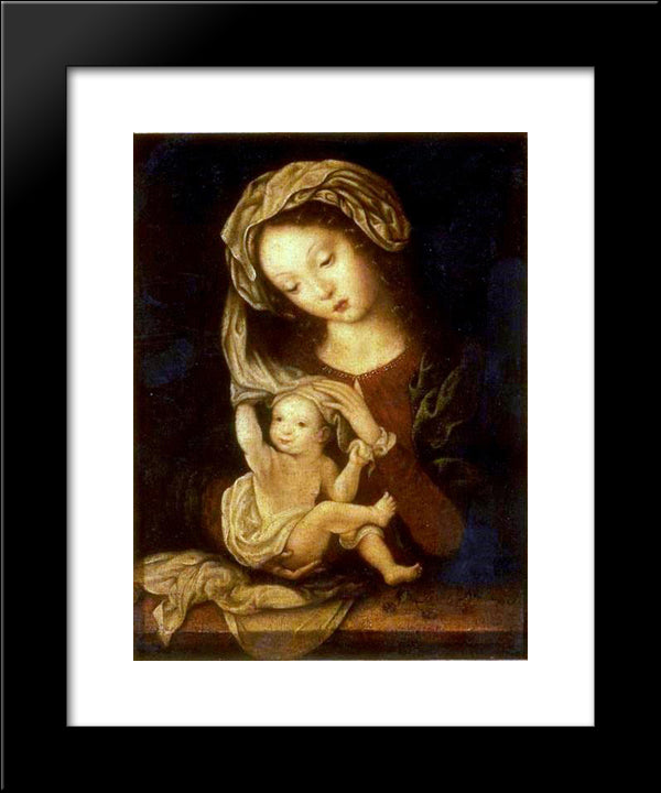 Madonna And Child With Cherries 20x24 Black Modern Wood Framed Art Print Poster by Mabuse