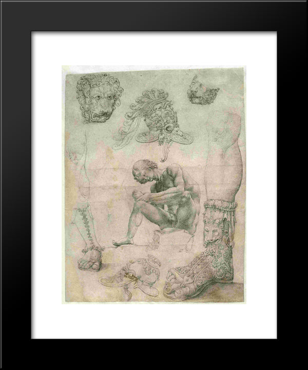 Sheet With A Study After The Spinario And Other Sculptures 20x24 Black Modern Wood Framed Art Print Poster by Mabuse