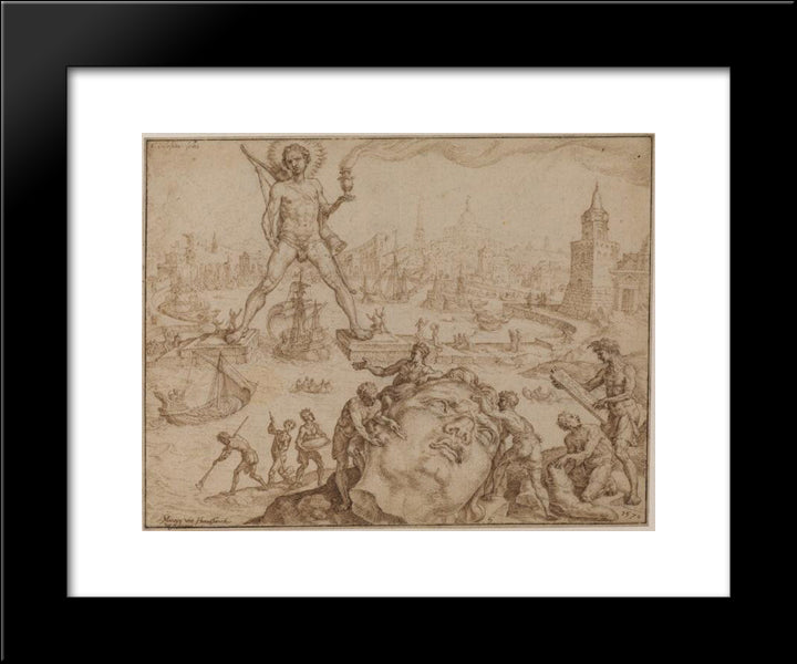 Colossus Of Rhodes 20x24 Black Modern Wood Framed Art Print Poster by van Heemskerck, Maerten