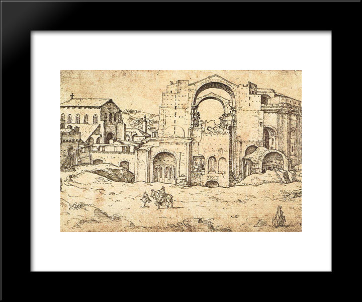 Construction Of The New St Peter'S Basilica In Rome 20x24 Black Modern Wood Framed Art Print Poster by van Heemskerck, Maerten