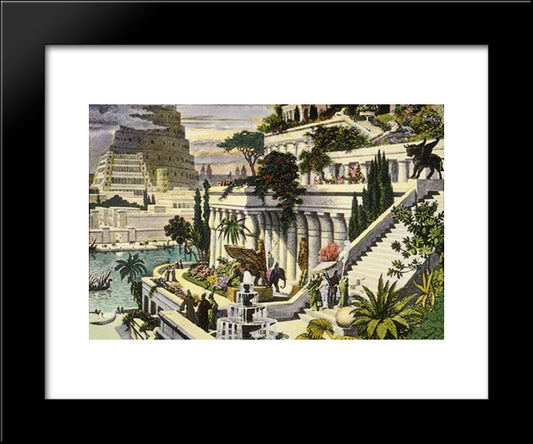 Hanging Gardens Of Babylon 20x24 Black Modern Wood Framed Art Print Poster by van Heemskerck, Maerten