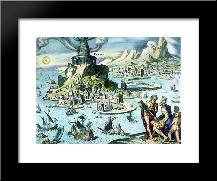 Pharos Of Alexandria 20x24 Black Modern Wood Framed Art Print Poster by van Heemskerck, Maerten