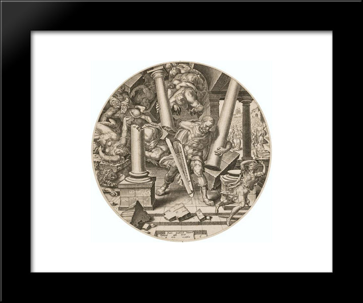 Samson Destroying The Temple Of The Philistines 20x24 Black Modern Wood Framed Art Print Poster by van Heemskerck, Maerten