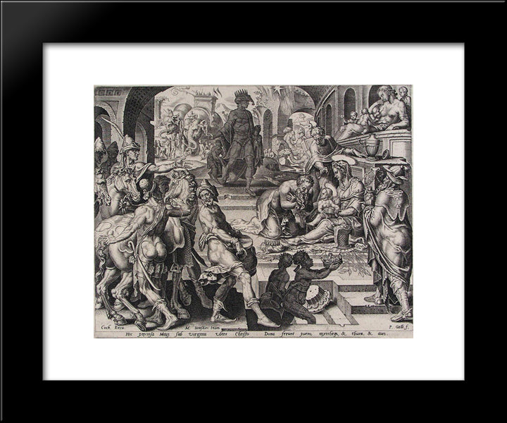 The Adoration Of The Magi 20x24 Black Modern Wood Framed Art Print Poster by van Heemskerck, Maerten