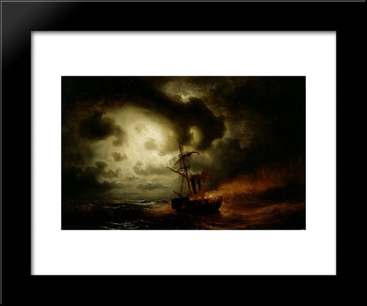 Burning Steamship 20x24 Black Modern Wood Framed Art Print Poster by Larson, Marcus