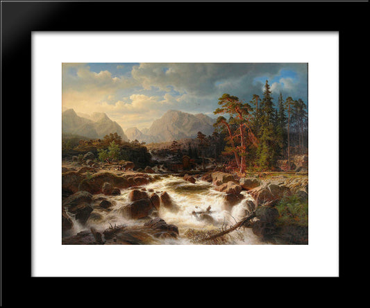 Dramatiskt Forslandskap Med Figurer Och Kvarnbyggnader 20x24 Black Modern Wood Framed Art Print Poster by Larson, Marcus