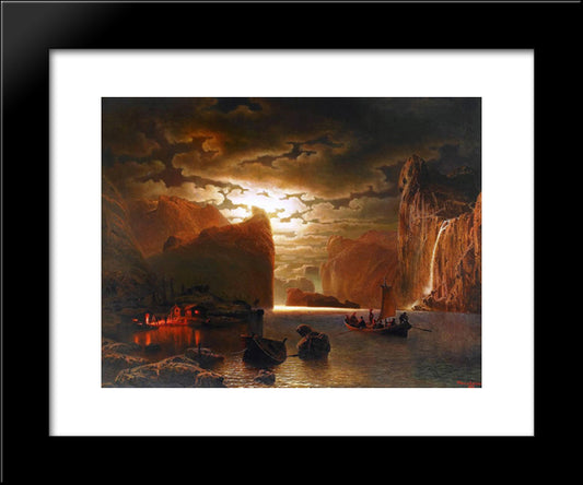Fishing Near The Fjord By Moonlight 20x24 Black Modern Wood Framed Art Print Poster by Larson, Marcus