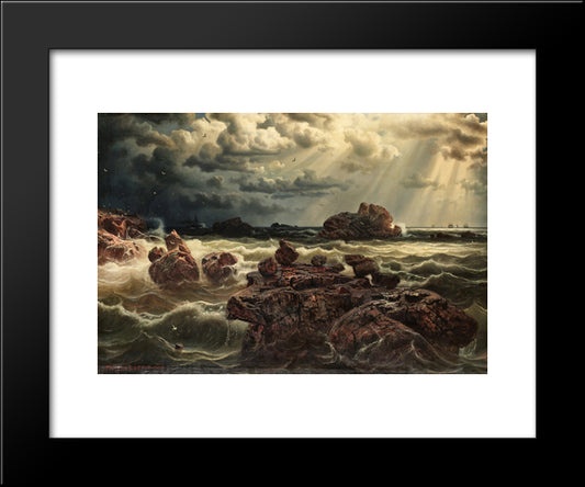 Kustlandskap Med Fartyg Vid Horisonten 20x24 Black Modern Wood Framed Art Print Poster by Larson, Marcus