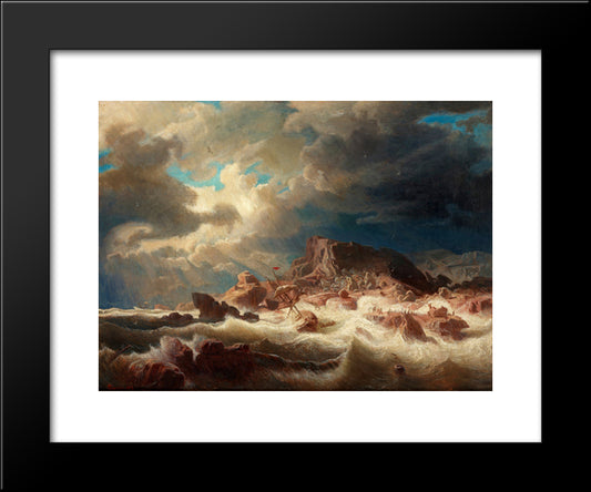 Stormy Sea With Ship Wreck 20x24 Black Modern Wood Framed Art Print Poster by Larson, Marcus
