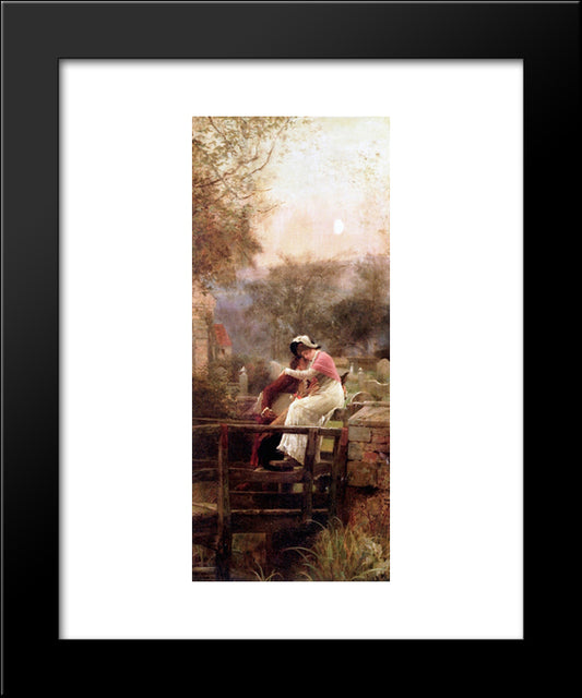 Lovers Embracing By Moonlight 20x24 Black Modern Wood Framed Art Print Poster by Stone, Marcus