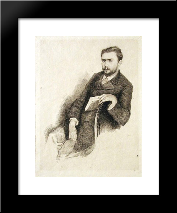 Portrait Of Gustave Geffroy 20x24 Black Modern Wood Framed Art Print Poster by Bracquemond, Marie