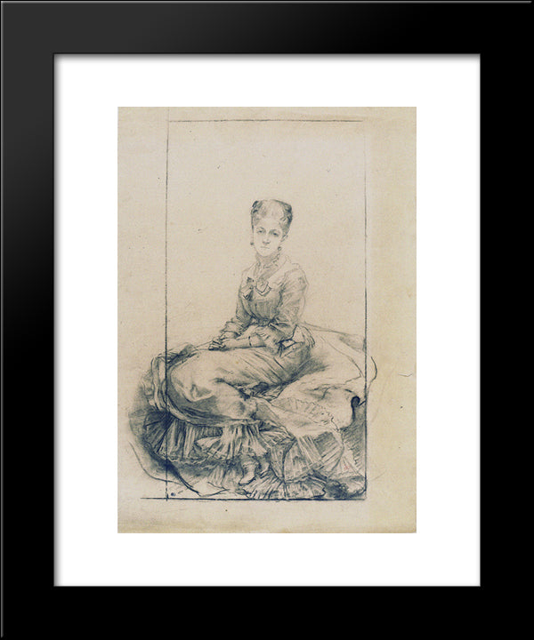 Study For The Lady In White (Drawing) 20x24 Black Modern Wood Framed Art Print Poster by Bracquemond, Marie