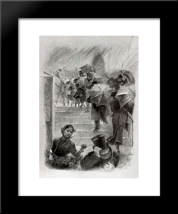 The Umbrellas 20x24 Black Modern Wood Framed Art Print Poster by Bracquemond, Marie