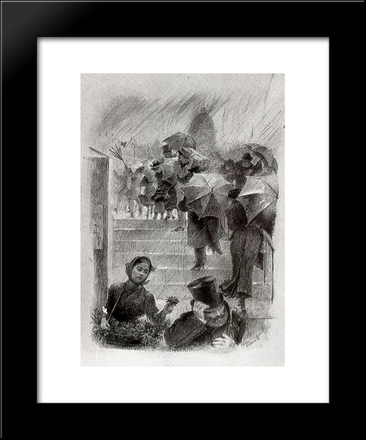 The Umbrellas 20x24 Black Modern Wood Framed Art Print Poster by Bracquemond, Marie