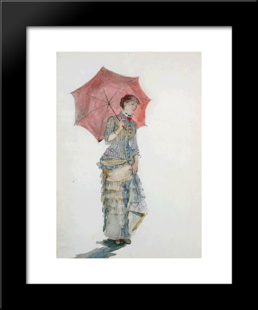 Woman With An Umbrella 20x24 Black Modern Wood Framed Art Print Poster by Bracquemond, Marie