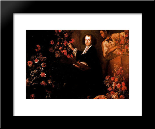 Self-Portrait With Flowers 20x24 Black Modern Wood Framed Art Print Poster by Nuzzi, Mario