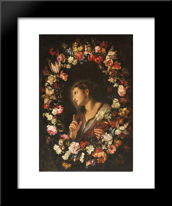 The Angel Of The Annunciation In A Garland Of Flowers 20x24 Black Modern Wood Framed Art Print Poster by Nuzzi, Mario