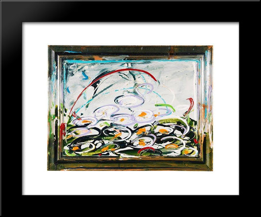 Giglio D'Aqua 20x24 Black Modern Wood Framed Art Print Poster by Schifano, Mario