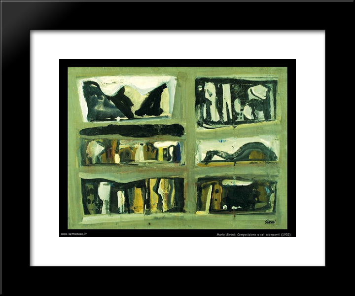 Composition Of Six Sections 20x24 Black Modern Wood Framed Art Print Poster by Sironi, Mario