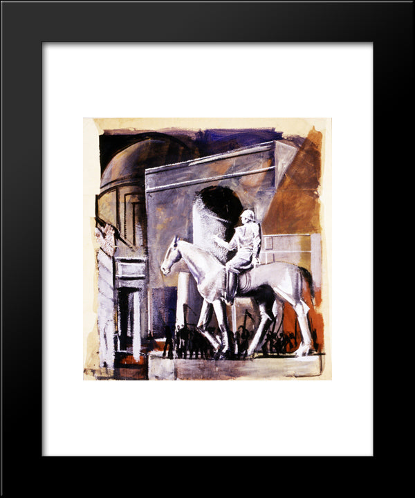 Leader On Horseback 20x24 Black Modern Wood Framed Art Print Poster by Sironi, Mario