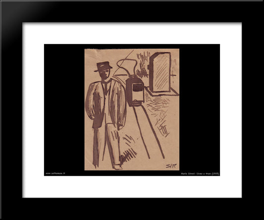 Man And Tram 20x24 Black Modern Wood Framed Art Print Poster by Sironi, Mario