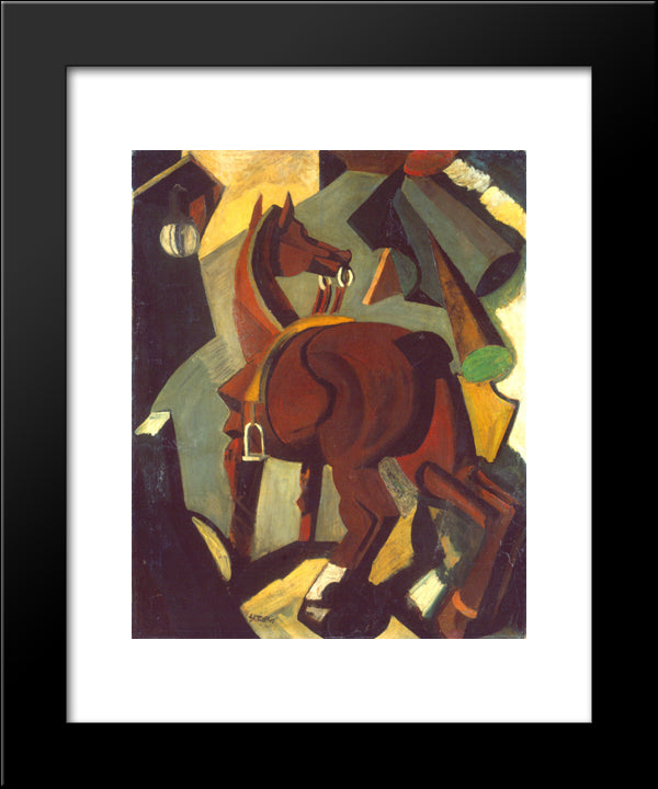 Saddled Horse 20x24 Black Modern Wood Framed Art Print Poster by Sironi, Mario