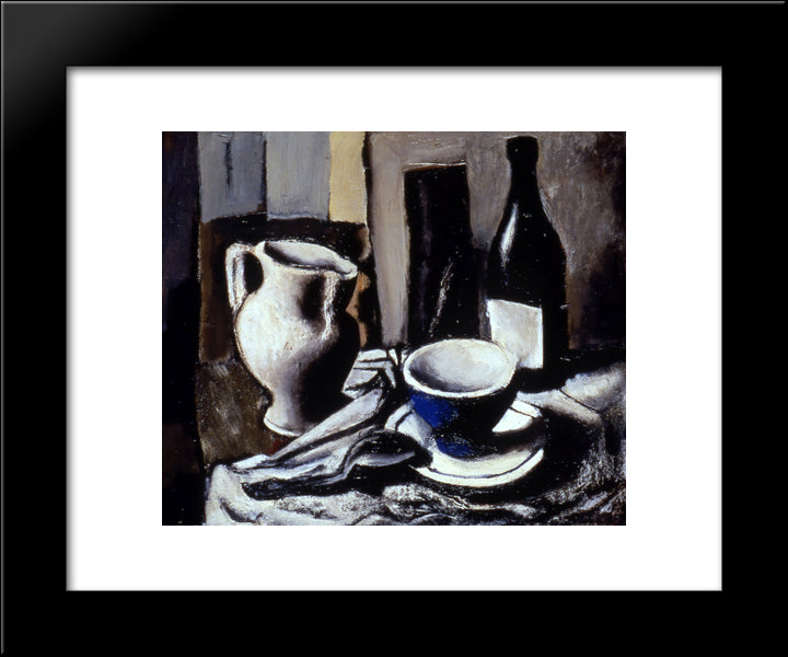 Still Life With Blue Cup 20x24 Black Modern Wood Framed Art Print Poster by Sironi, Mario