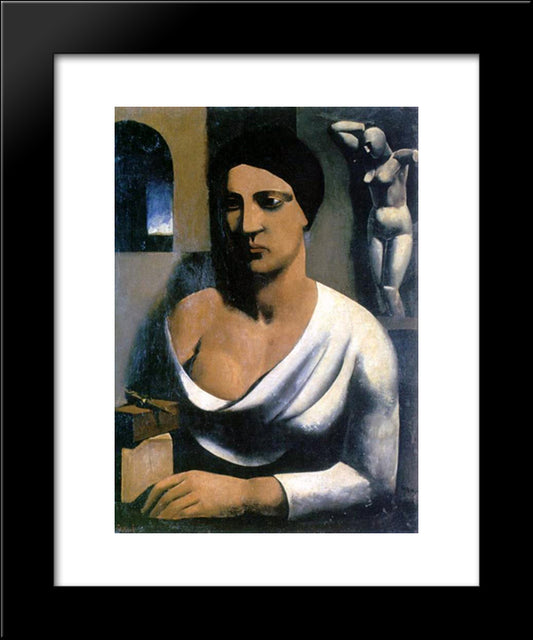 The Model Of The Sculptor 20x24 Black Modern Wood Framed Art Print Poster by Sironi, Mario