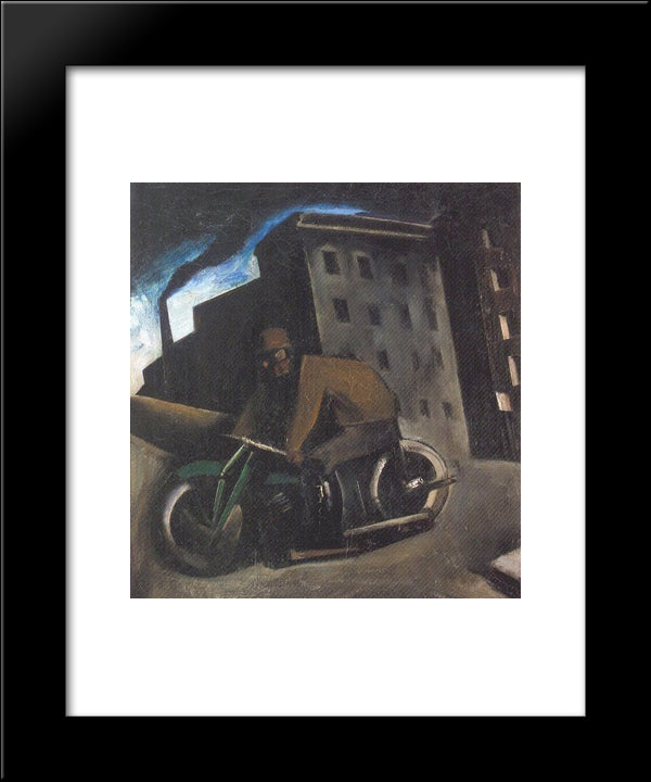 The Motorcyclist 20x24 Black Modern Wood Framed Art Print Poster by Sironi, Mario