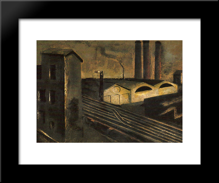 Urban Landscape With Chimneys 20x24 Black Modern Wood Framed Art Print Poster by Sironi, Mario