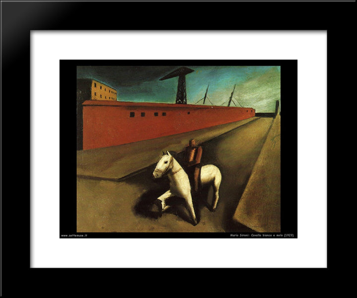 White Horse And Dock 20x24 Black Modern Wood Framed Art Print Poster by Sironi, Mario