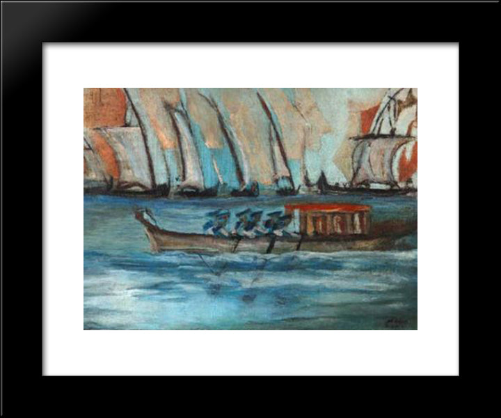 Barco Com Marinheiros 20x24 Black Modern Wood Framed Art Print Poster by Zanini, Mario
