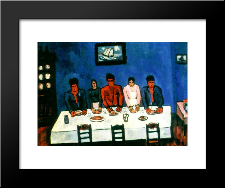 Fisherman'S Last Supper 20x24 Black Modern Wood Framed Art Print Poster by Hartley, Marsden
